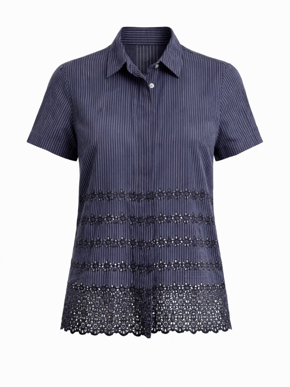 Madewell Navy Pinstripe Eyelet Hem Cotton Button Down Shirt XS